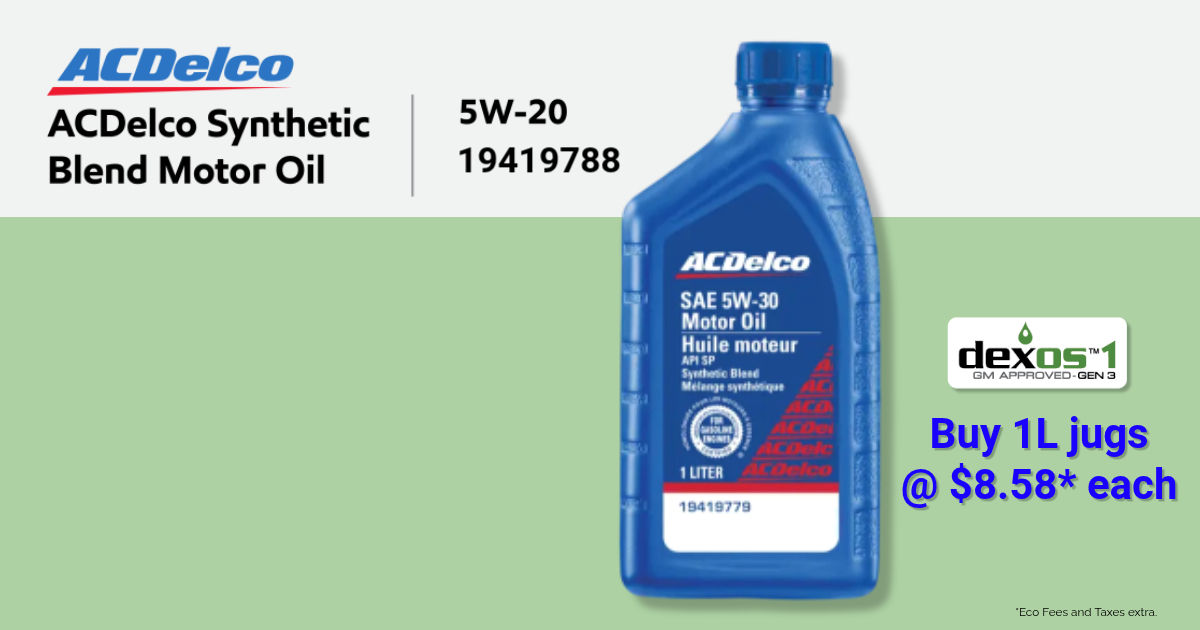  ACDelco 19419788 synthetic blend 5W‑20 engine oil, GM original equipment motor oil